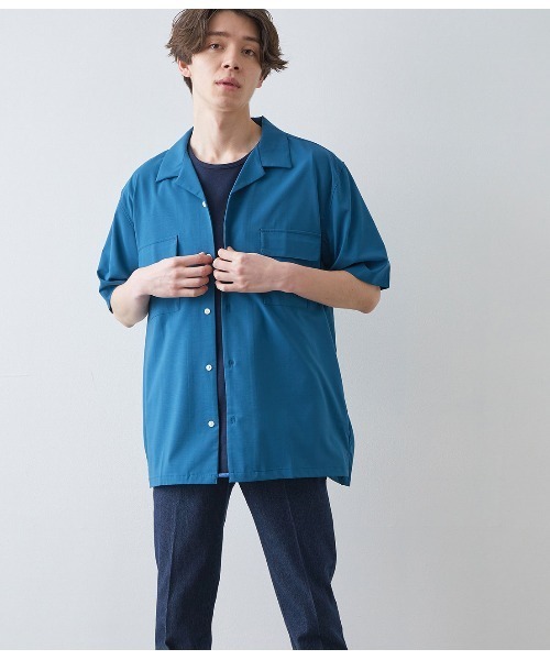 JUNRED（ジュンレッド）の「バンブーオープンカラーシャツ（シャツ/ブラウス・メンズ・ブラック/グレー/モスグリーン/ネイビー・M/L/LL）」の3枚目の写真