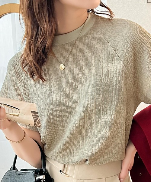 Java（ジャバ）の「《JaVa ジャバコラボ》大人仕様。ぽこぽこ素材のラグランスリーブTee（Tシャツ/カットソー・レディース・ホワイト/ブラック/ベージュ/グリーン/モカ/グリーン系その他/アイボリー/グレイッシュベージュ/イエロー・MEDIUM/LARGE/X-LARGE/XX-LARGE/SMALL）」の7枚目の写真