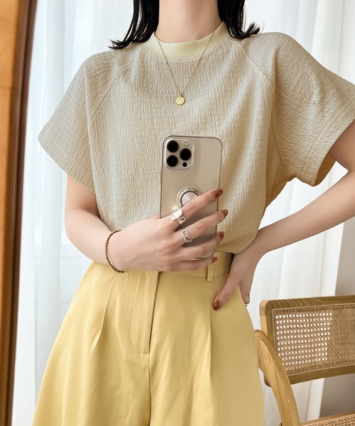 Java（ジャバ）の「《JaVa ジャバコラボ》大人仕様。ぽこぽこ素材のラグランスリーブTee（Tシャツ/カットソー・レディース・ホワイト/ブラック/ベージュ/グリーン/モカ/グリーン系その他/アイボリー/グレイッシュベージュ/イエロー・MEDIUM/LARGE/X-LARGE/XX-LARGE/SMALL）」の3枚目の写真