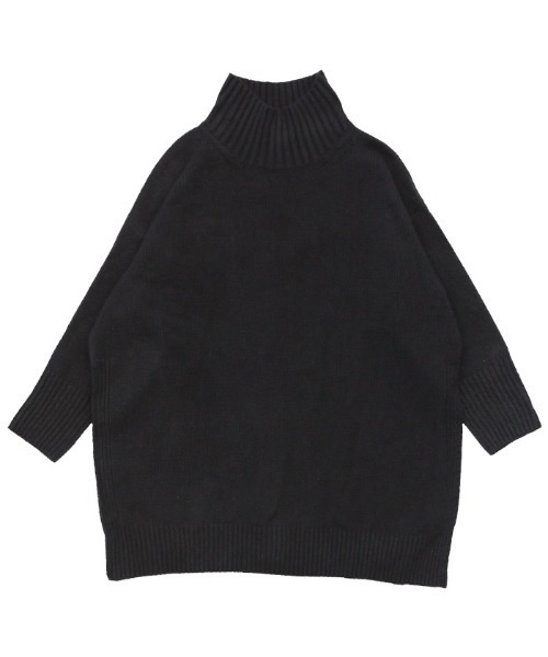 SELECT(セレクト)　ラクーン衿スリットモックネックニット　ブラック SELECT(セレクト) ラクーン衿スリットモックネックニット ブラック