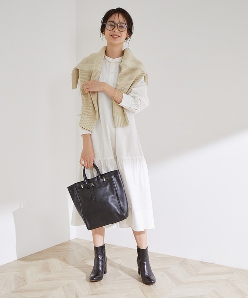 MADEMOISELLE ROPE'（マドモアゼル ロペ）の「【WEB限定】Vネックニット＆ティアードシャツワンピースセット（2点セット）（ワンピース・レディース・ブラック/ベージュ・38）」の3枚目の写真