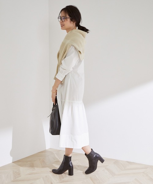 MADEMOISELLE ROPE'（マドモアゼル ロペ）の「【WEB限定】Vネックニット＆ティアードシャツワンピースセット（2点セット）（ワンピース・レディース・ブラック/ベージュ・38）」の4枚目の写真