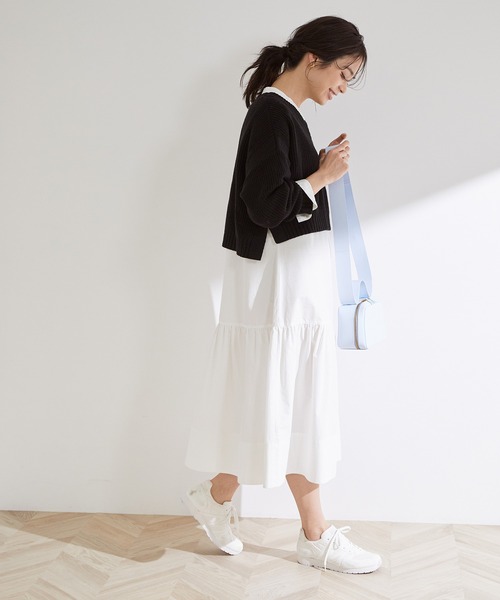 MADEMOISELLE ROPE'（マドモアゼル ロペ）の「【WEB限定】Vネックニット＆ティアードシャツワンピースセット（2点セット）（ワンピース・レディース・ブラック/ベージュ・38）」の6枚目の写真