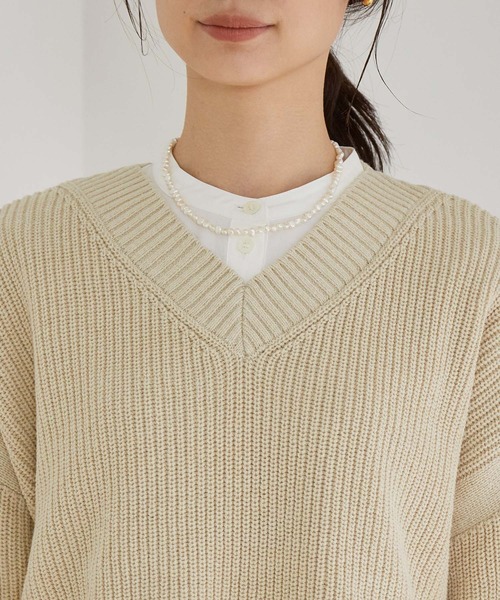 MADEMOISELLE ROPE'（マドモアゼル ロペ）の「【WEB限定】Vネックニット＆ティアードシャツワンピースセット（2点セット）（ワンピース・レディース・ブラック/ベージュ・38）」の8枚目の写真