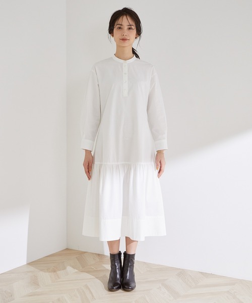 MADEMOISELLE ROPE'（マドモアゼル ロペ）の「【WEB限定】Vネックニット＆ティアードシャツワンピースセット（2点セット）（ワンピース・レディース・ブラック/ベージュ・38）」の12枚目の写真