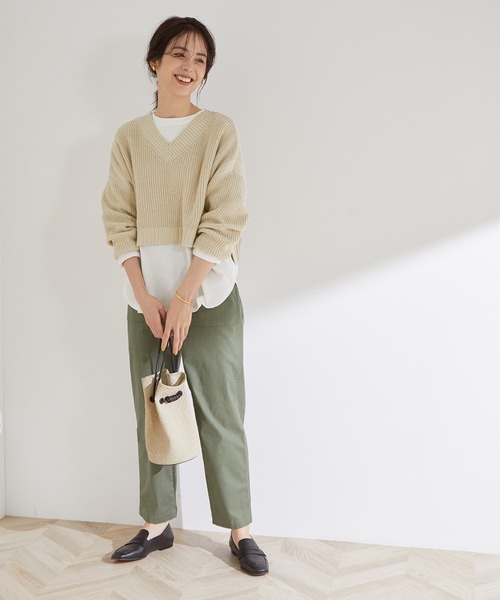 MADEMOISELLE ROPE'（マドモアゼル ロペ）の「【WEB限定】Vネックニット＆ティアードシャツワンピースセット（2点セット）（ワンピース・レディース・ブラック/ベージュ・38）」の18枚目の写真