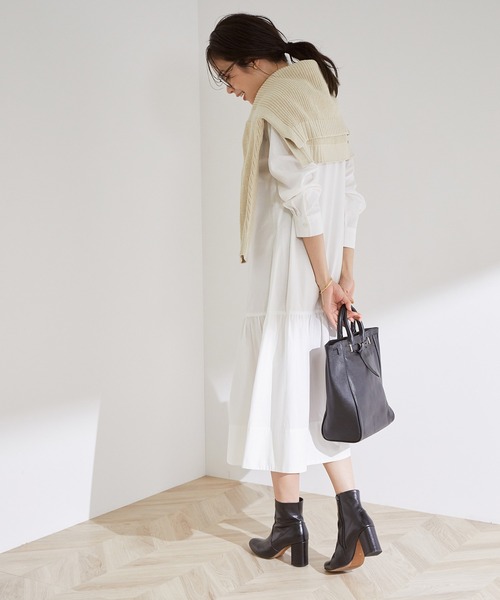 MADEMOISELLE ROPE'（マドモアゼル ロペ）の「【WEB限定】Vネックニット＆ティアードシャツワンピースセット（2点セット）（ワンピース・レディース・ブラック/ベージュ・38）」の19枚目の写真