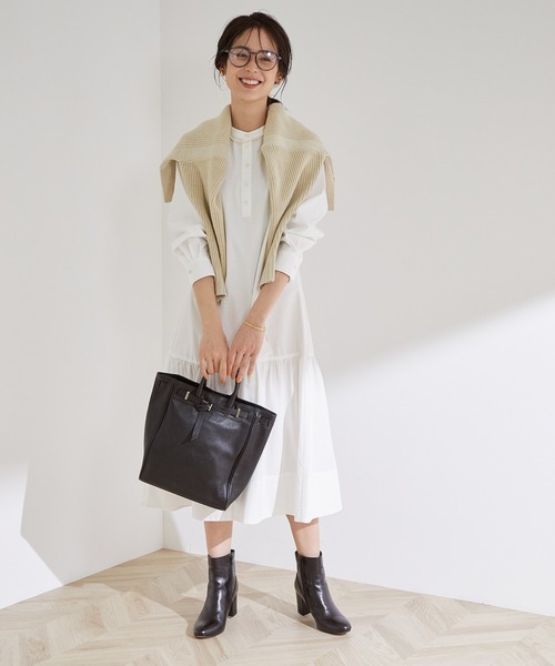 MADEMOISELLE ROPE'（マドモアゼル ロペ）の「【WEB限定】Vネックニット＆ティアードシャツワンピースセット（2点セット）（ワンピース・レディース・ブラック/ベージュ・38）」の20枚目の写真