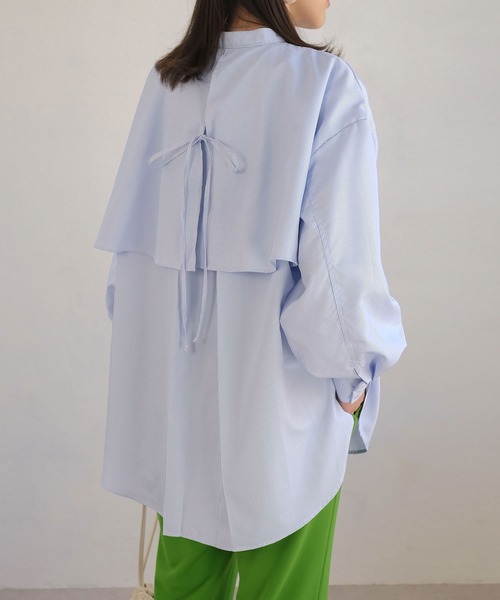 ＡＮＤＪ（アンドジェイ）の「ブロードフライヨークブラウス　ビッグカラーシャツ　ストライプシャツ（シャツ/ブラウス・レディース・ライトブルー/ブラック/ホワイト/ストライプ・M）」の4枚目の写真