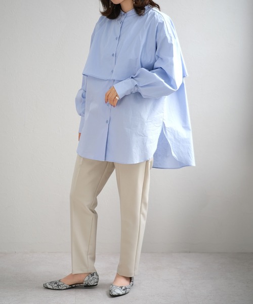 ＡＮＤＪ（アンドジェイ）の「ブロードフライヨークブラウス　ビッグカラーシャツ　ストライプシャツ（シャツ/ブラウス・レディース・ライトブルー/ブラック/ホワイト/ストライプ・M）」の6枚目の写真