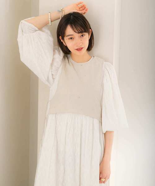 KBF（ケイビーエフ）の「ジャガードボリュームワンピース（ワンピース・レディース・ホワイト/グリーン/チャコールグレー・ONE）」の7枚目の写真