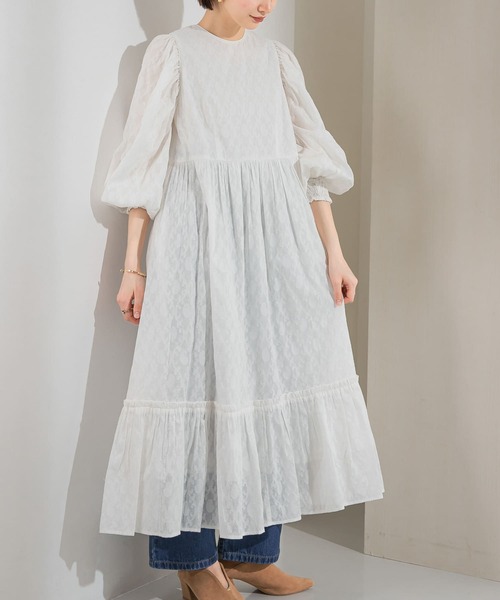 KBF（ケイビーエフ）の「ジャガードボリュームワンピース（ワンピース・レディース・ホワイト/グリーン/チャコールグレー・ONE）」の13枚目の写真