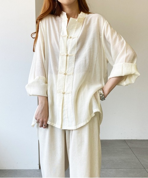 UNRELISH（アンレリッシュ）の「シアーチャイナシャツ（シャツ/ブラウス・レディース・グレイッシュベージュ/アイボリー・MEDIUM）」の14枚目の写真