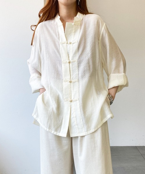 UNRELISH（アンレリッシュ）の「シアーチャイナシャツ（シャツ/ブラウス・レディース・グレイッシュベージュ/アイボリー・MEDIUM）」の20枚目の写真