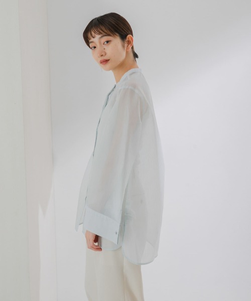 KBF(ケイビーエフ)の「ストライプシースルーシャツ(シャツ/ブラウス・レディース・オレンジ/ブルー/グリーン・ONE)」の8枚目の写真