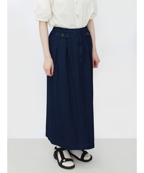 ehka sopo（エヘカソポ）の「デニムロングスカート（デニムスカート・レディース・ネイビー/ブルー・ﾌﾘ-）」の2枚目の写真