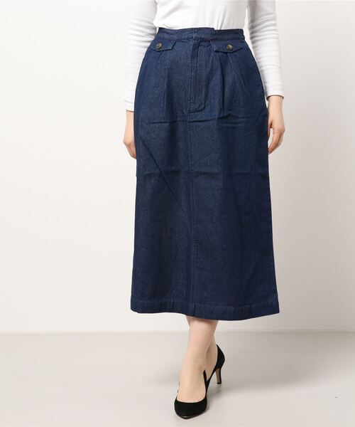 ehka sopo（エヘカソポ）の「デニムロングスカート（デニムスカート・レディース・ネイビー/ブルー・ﾌﾘ-）」の5枚目の写真