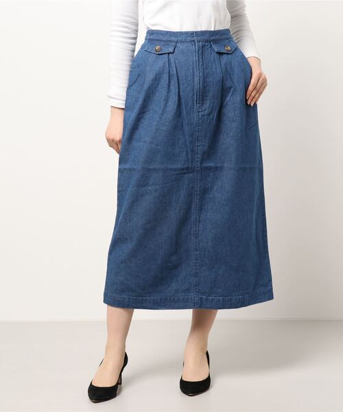 ehka sopo（エヘカソポ）の「デニムロングスカート（デニムスカート・レディース・ネイビー/ブルー・ﾌﾘ-）」の6枚目の写真