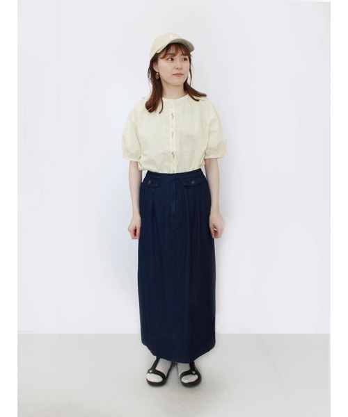 ehka sopo（エヘカソポ）の「デニムロングスカート（デニムスカート・レディース・ネイビー/ブルー・ﾌﾘ-）」の7枚目の写真