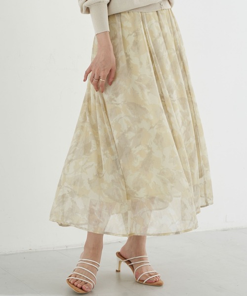 earth music&ecology（アースミュージックアンドエコロジー）の「シアーマーブルギャザースカート ＊（スカート・レディース・ライトグリーン/ブルー/ピンク・FREE）」の2枚目の写真