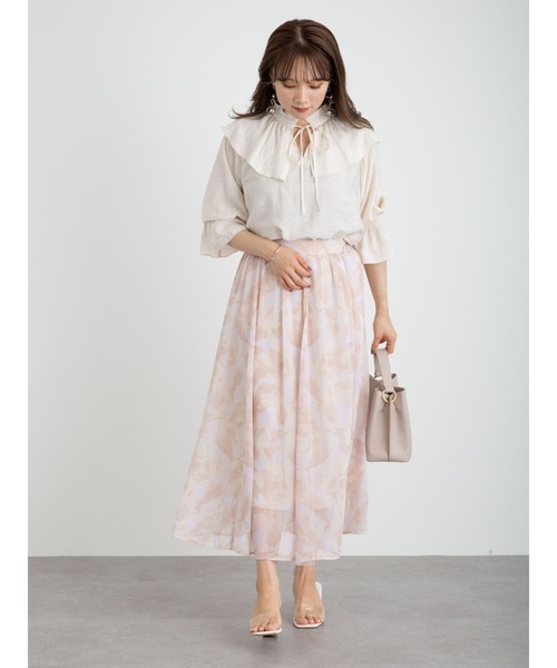 earth music&ecology（アースミュージックアンドエコロジー）の「シアーマーブルギャザースカート ＊（スカート・レディース・ライトグリーン/ブルー/ピンク・FREE）」の4枚目の写真