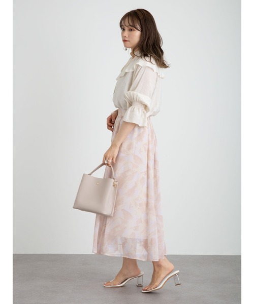 earth music&ecology（アースミュージックアンドエコロジー）の「シアーマーブルギャザースカート ＊（スカート・レディース・ライトグリーン/ブルー/ピンク・FREE）」の5枚目の写真