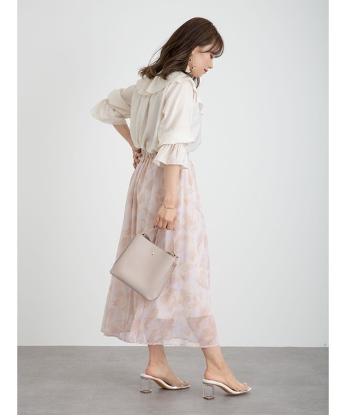 earth music&ecology（アースミュージックアンドエコロジー）の「シアーマーブルギャザースカート ＊（スカート・レディース・ライトグリーン/ブルー/ピンク・FREE）」の6枚目の写真