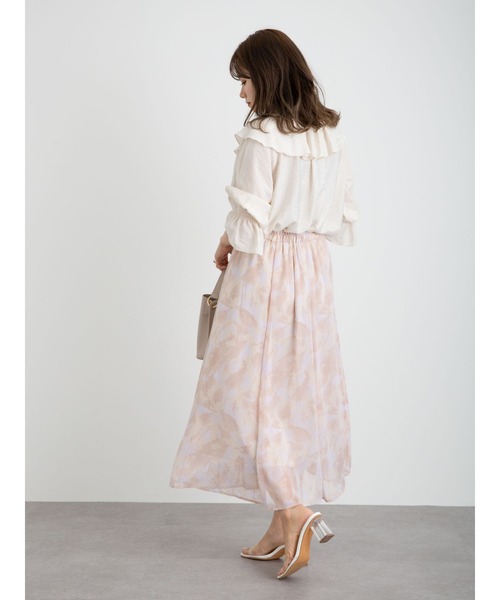 earth music&ecology（アースミュージックアンドエコロジー）の「シアーマーブルギャザースカート ＊（スカート・レディース・ライトグリーン/ブルー/ピンク・FREE）」の7枚目の写真