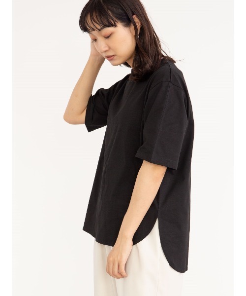 値下げします。プリーツプリーズモスグリーンUネックプルオーバー セール】コットン裾カーブプルオーバー＊（Tシャツ/カットソー
