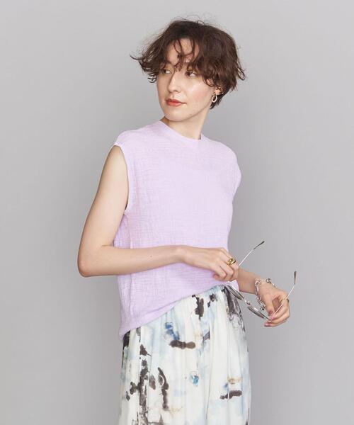 BEAUTY&YOUTH UNITED ARROWS（ビューティーアンドユースユナイテッドアローズ）の「BY スラブクルーネック ノースリーブニット -ウォッシャブル-◆（ニット/セーター・レディース・ホワイト/ブラック/ライラック・FREE）」の3枚目の写真
