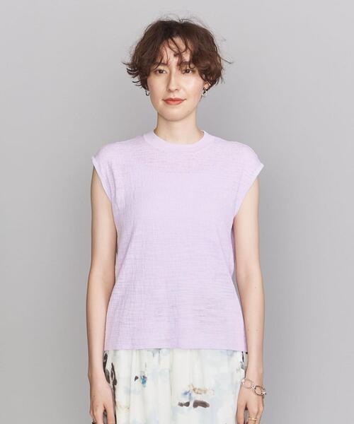 BEAUTY&YOUTH UNITED ARROWS（ビューティーアンドユースユナイテッドアローズ）の「BY スラブクルーネック ノースリーブニット -ウォッシャブル-◆（ニット/セーター・レディース・ホワイト/ブラック/ライラック・FREE）」の7枚目の写真