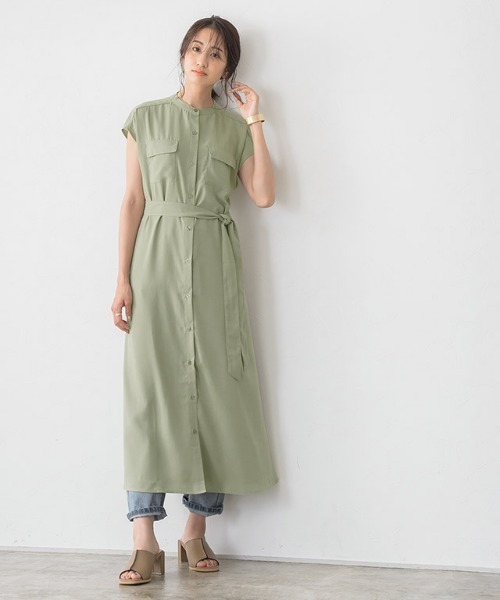 Pierrot(ピエロ)の「フレンチスリーブシャツワンピース(シャツワンピース・レディース・キャメル/ミント/ブルーパープル・L/M)」の5枚目の写真