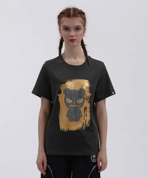 HIPANDA ハイパンダ レディース 定番モチーフ ゴールドプリント 半袖Tシャツ