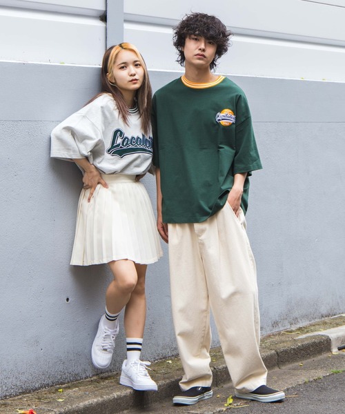 WEGO（ウィゴー）の「WEGO/ヘビーウエイト スタジアムロゴビックシルエット5分袖Tシャツ（Tシャツ/カットソー・メンズ・ダークグリーン/オートミール・MEDIUM/LARGE）」の5枚目の写真