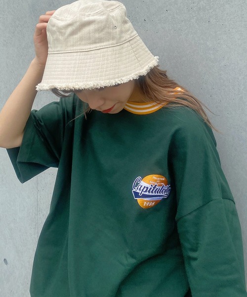 WEGO（ウィゴー）の「WEGO/ヘビーウエイト スタジアムロゴビックシルエット5分袖Tシャツ（Tシャツ/カットソー・メンズ・ダークグリーン/オートミール・MEDIUM/LARGE）」の19枚目の写真