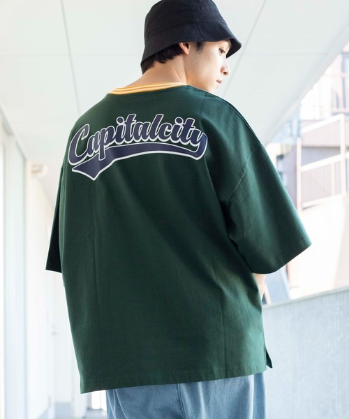 WEGO（ウィゴー）の「WEGO/ヘビーウエイト スタジアムロゴビックシルエット5分袖Tシャツ（Tシャツ/カットソー・メンズ・ダークグリーン/オートミール・MEDIUM/LARGE）」の16枚目の写真