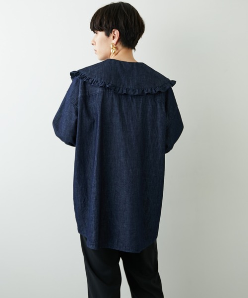 Whim Gazette ウィムガゼット デニムフラットカラーブラウス Whim Gazette（ウィムガゼット）の「デニムフラットカラー