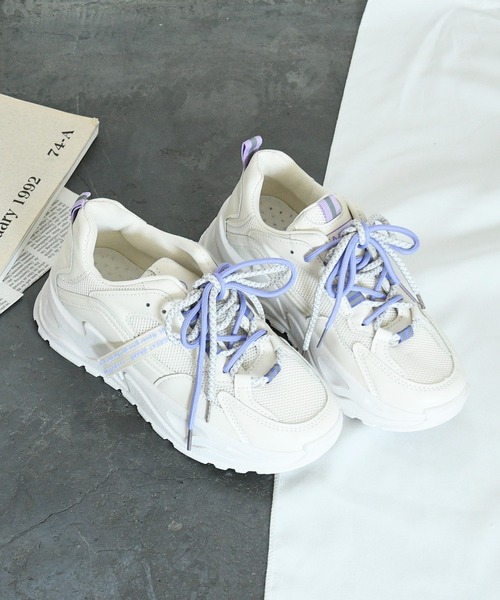 NOFALL（ノーフォール）の「レースアップダッドスニーカー（スニーカー・レディース・ホワイト/パープル/ピンク・LL/3L/SS/S/M/L）」の3枚目の写真