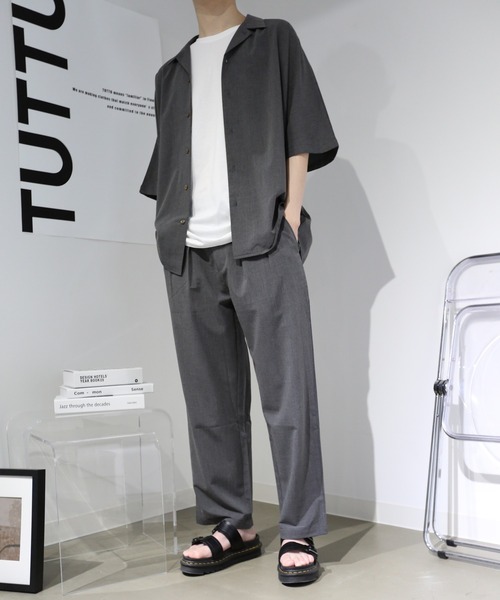 TUTTU（トゥトゥ）の「ルーズシルエット セットアップ 半袖 開襟シャツ&ワイドパンツ（セットアップ・メンズ・ライトグレー/サックスブルー/チャコール・M/L）」の2枚目の写真