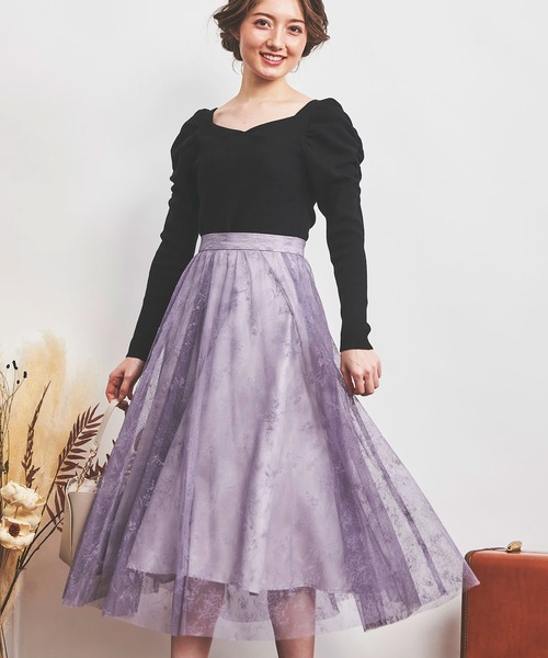 NOELA(ノエラ)の「フロッキーエアリーエアリースカート(スカート・レディース・ブラック/オフホワイト/ラベンダー・S/M)」の1枚目の写真