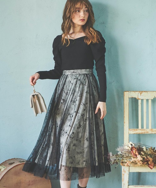 NOELA(ノエラ)の「フロッキーエアリーエアリースカート(スカート・レディース・ブラック/オフホワイト/ラベンダー・S/M)」の12枚目の写真