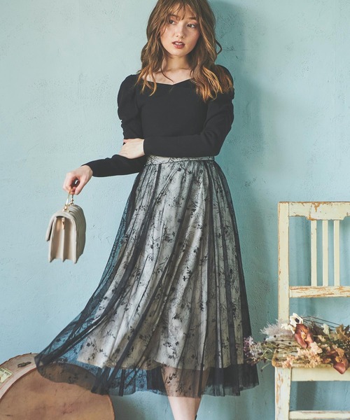 NOELA(ノエラ)の「フロッキーエアリーエアリースカート(スカート・レディース・ブラック/オフホワイト/ラベンダー・S/M)」の17枚目の写真