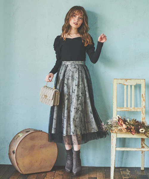 NOELA(ノエラ)の「フロッキーエアリーエアリースカート(スカート・レディース・ブラック/オフホワイト/ラベンダー・S/M)」の14枚目の写真