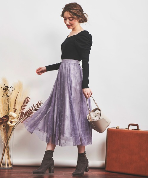 NOELA(ノエラ)の「フロッキーエアリーエアリースカート(スカート・レディース・ブラック/オフホワイト/ラベンダー・S/M)」の16枚目の写真