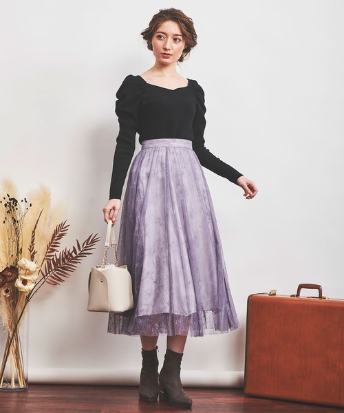 NOELA(ノエラ)の「フロッキーエアリーエアリースカート(スカート・レディース・ブラック/オフホワイト/ラベンダー・S/M)」の7枚目の写真