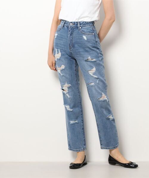 one way(ワンウェイ)の「【oneway Jeans】ダメージロングデニムパンツ(デニムパンツ・レディース・ブラック/ライトブルー・S/M)」の14枚目の写真