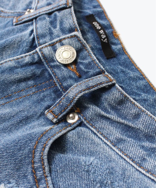 one way(ワンウェイ)の「【oneway Jeans】ダメージロングデニムパンツ(デニムパンツ・レディース・ブラック/ライトブルー・S/M)」の6枚目の写真