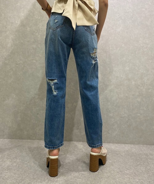one way(ワンウェイ)の「【oneway Jeans】ダメージロングデニムパンツ(デニムパンツ・レディース・ブラック/ライトブルー・S/M)」の16枚目の写真