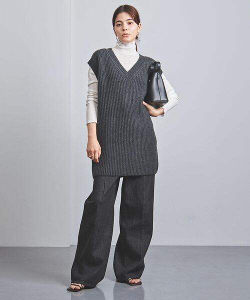 UNITED ARROWS（ユナイテッドアローズ）の「＜UNITED ARROWS＞リブ Ｖネック ベスト RPSP/G◆（ニット/セーター・レディース・オフホワイト/ダークグレー・FREE）」の2枚目の写真