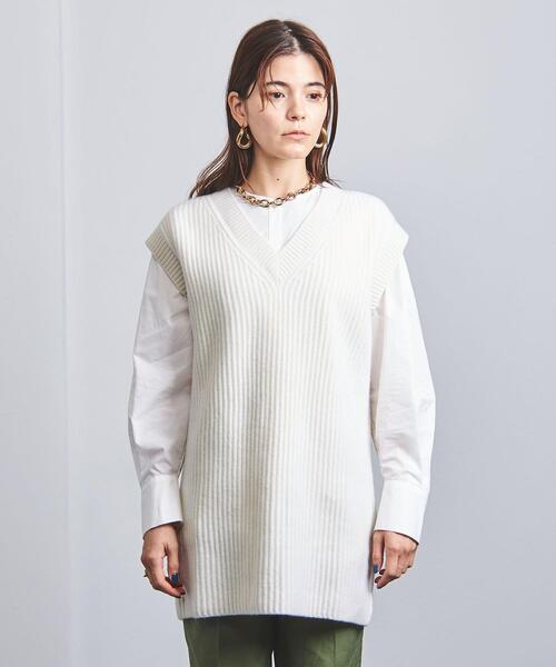 UNITED ARROWS（ユナイテッドアローズ）の「＜UNITED ARROWS＞リブ Ｖネック ベスト RPSP/G◆（ニット/セーター・レディース・オフホワイト/ダークグレー・FREE）」の3枚目の写真